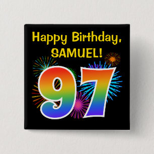 Roligt Fireworks + Rainbow Mönster ’97’ Birthday # Knapp