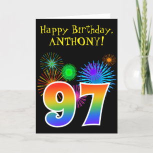Roligt Fireworks + Rainbow Mönster ’97’ Birthday # Kort