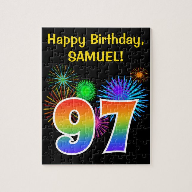 Roligt Fireworks + Rainbow Mönster ’97’ Birthday # Pussel (Vertikal)