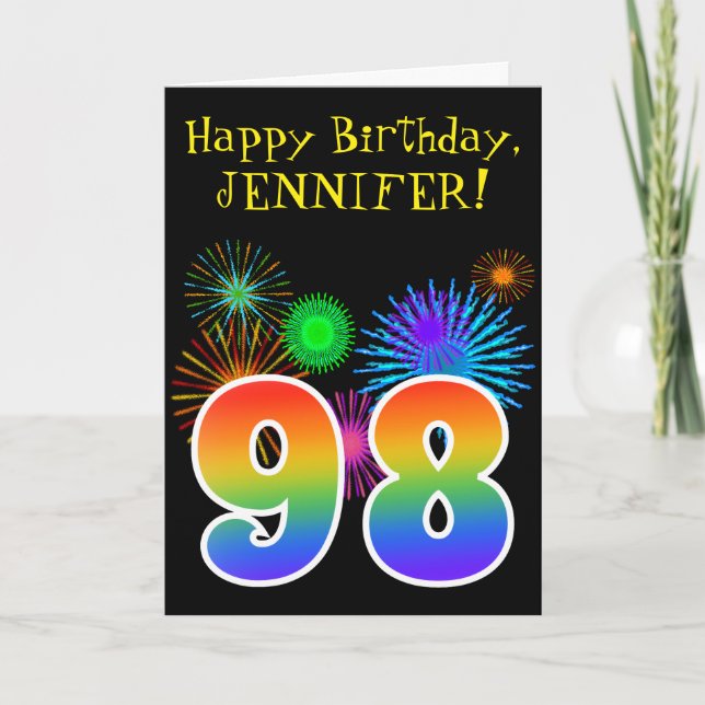 Roligt Fireworks + Rainbow Mönster ’98’ Birthday # Kort (Framsida)