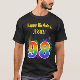Roligt Fireworks + Rainbow Mönster ’98’ Birthday # T Shirt