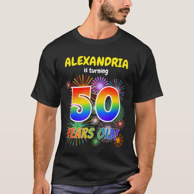 Roligt Fireworks, Rainbow Titta "50", 50:e födelse T Shirt (Framsida)