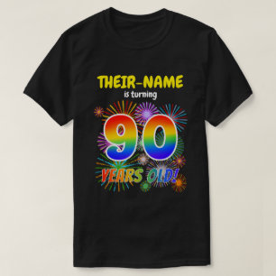 Roligt Fireworks, Rainbow Titta "90", 90:e födels T Shirt