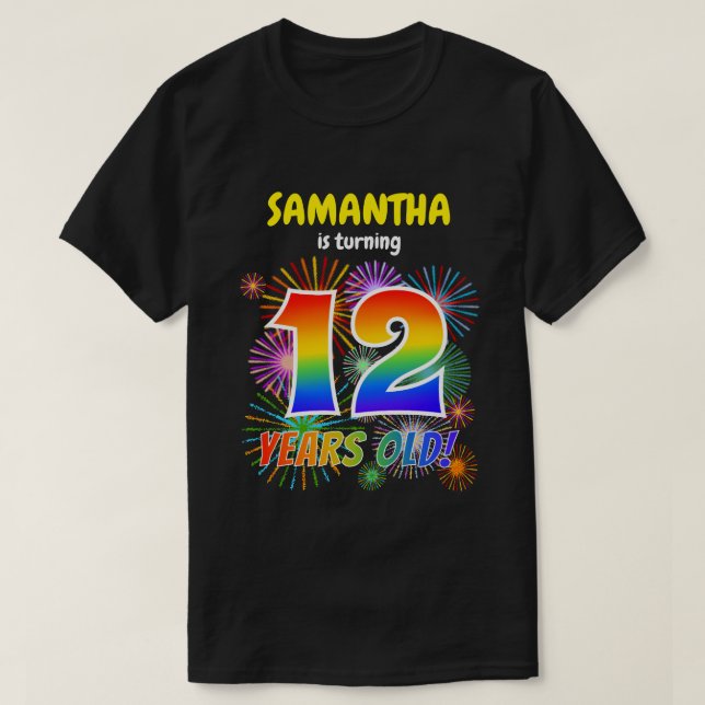 Roligt Fireworks, Regnbåge Se "12", 12:e födelseda T Shirt (Design framsida)