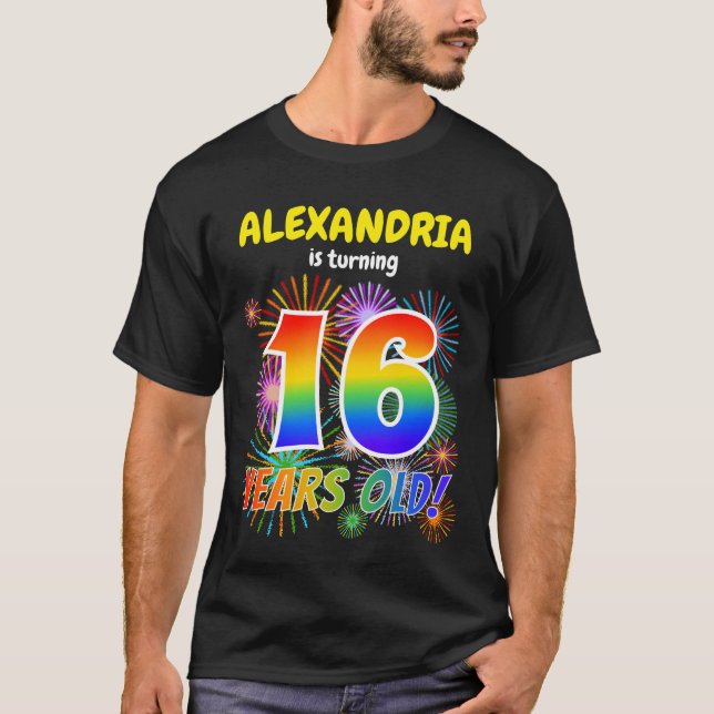 Roligt Fireworks, Regnbåge Titta "16", 16:e födels T Shirt (Framsida)
