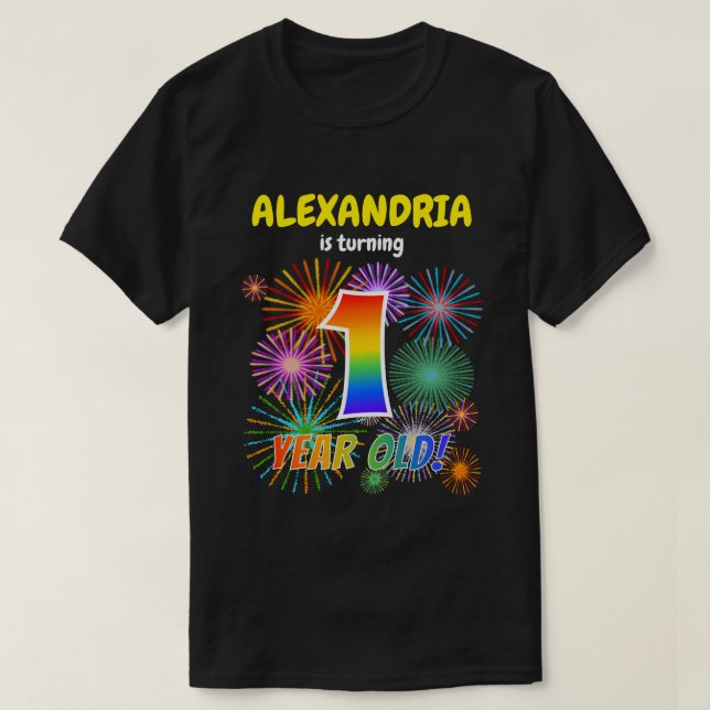 Roligt Fireworks, Regnbåge Titta "1", första födel T Shirt (Design framsida)