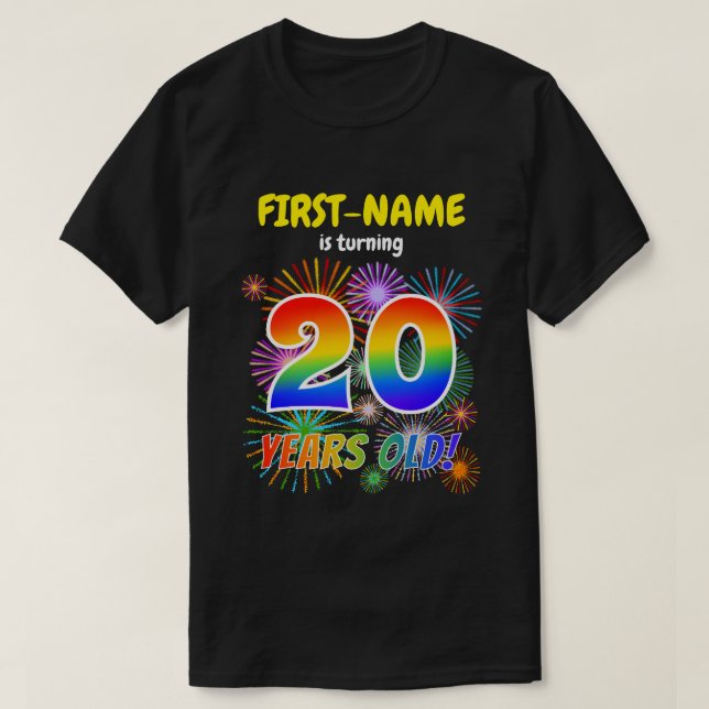Roligt Fireworks, Regnbåge Titta "20", 20:e födels T Shirt (Design framsida)