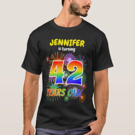 Roligt Fireworks, Regnbåge Titta "42", 42:a födels T Shirt