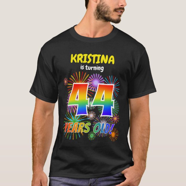 Roligt Fireworks, Regnbåge Titta "44", 44:e födels T Shirt (Framsida)