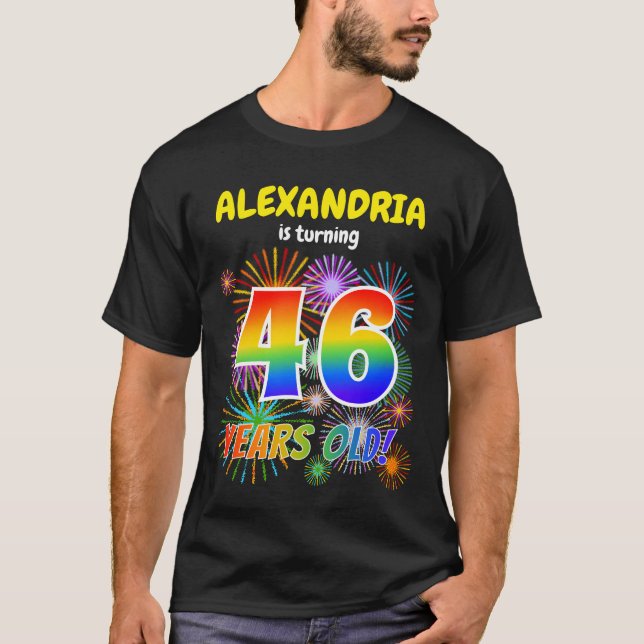 Roligt Fireworks, Regnbåge Titta "46", 46:e födels T Shirt (Framsida)