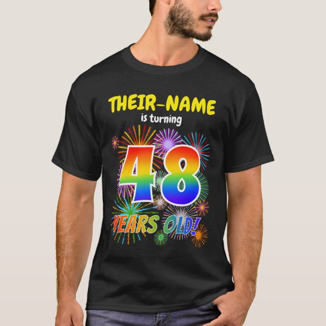Roligt Fireworks, Regnbåge Titta "48", 48:e födels T Shirt (Framsida)