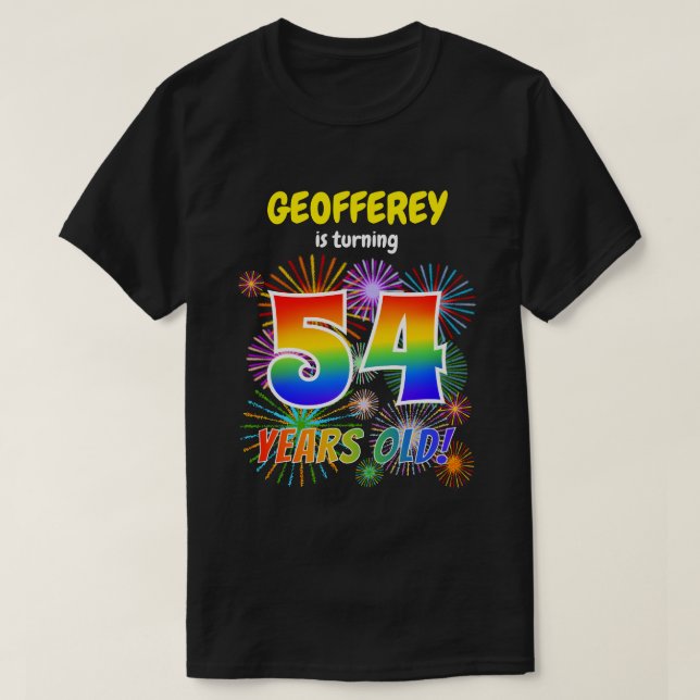 Roligt Fireworks, Regnbåge Titta "54", 54:e födels T Shirt (Design framsida)