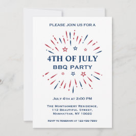 Roligt Fireworks Rött vitt blått 4:e juli BBQ Part Inbjudningar