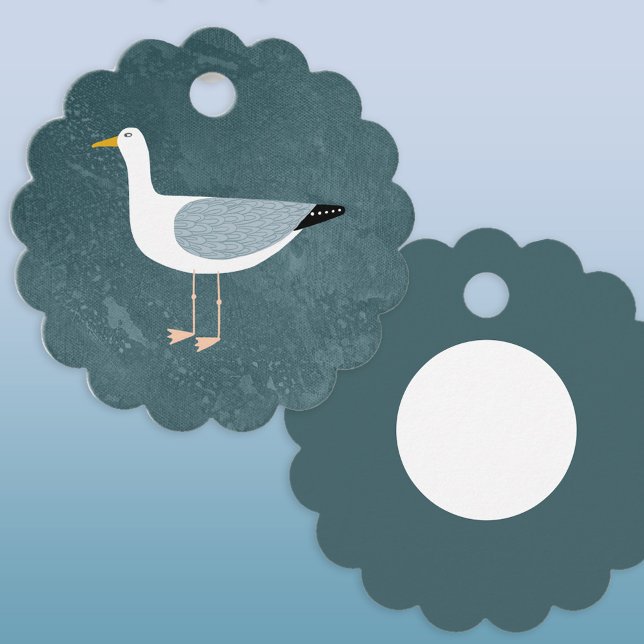 Roligt Fiskmås Gåvor Etiketter (Fun seagull nautical coastal theme favor tags)