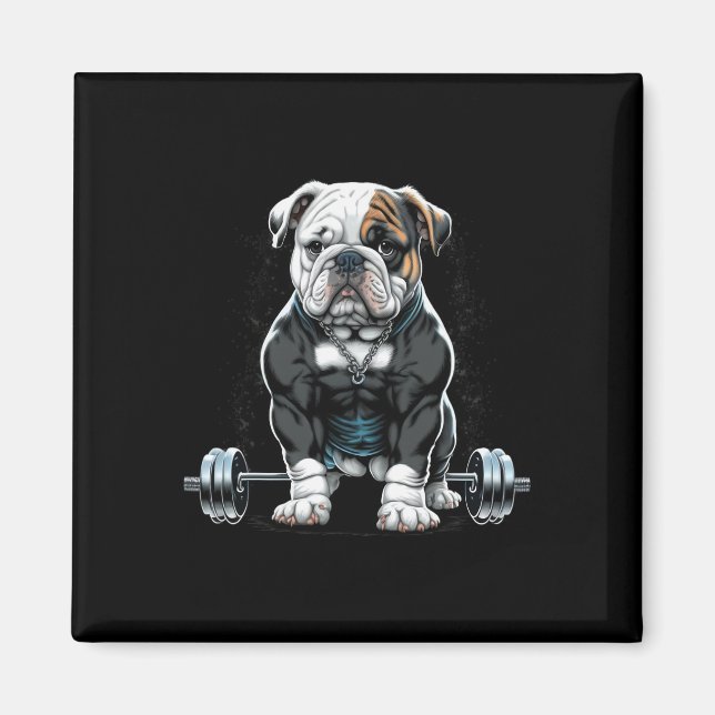 Roligt Fitness Gym Bulldog för viktande Hund Magnet (Framsidan)