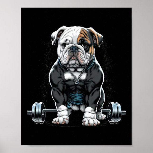 Roligt Fitness Gym Bulldog för viktande Hund Poster (Framsidan)