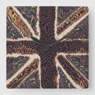 Roligt Flagga Art Brown Union Animal Print Fyrkantig Klocka