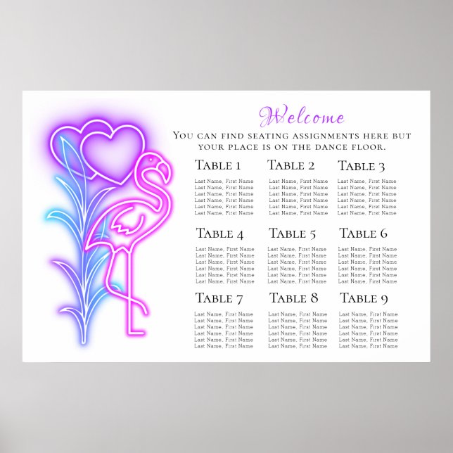 Roligt Flamingo & Hearts Sittdiagram 36 x 24 tum Poster (Framsidan)