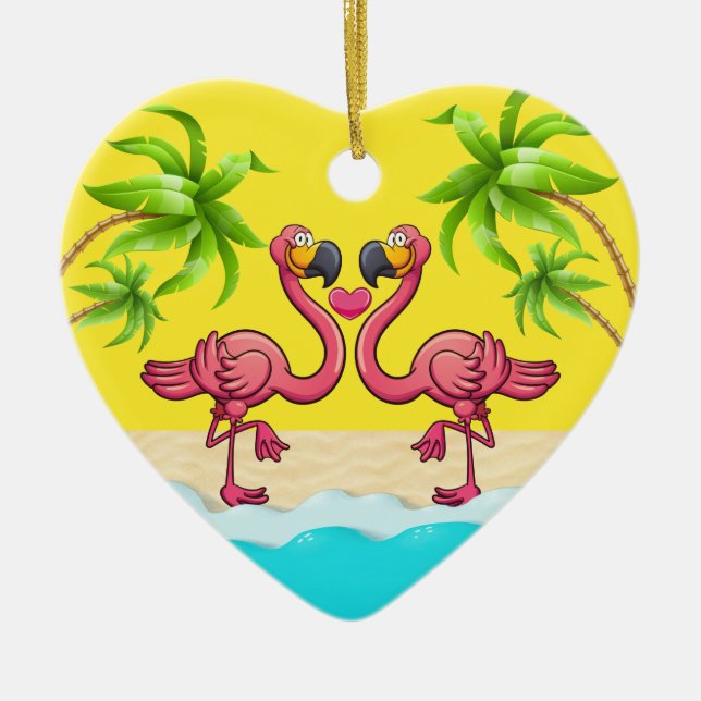 Roligt Flamingo Kärlek Julgransprydnad Keramik (Framsidan)