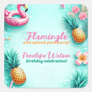 Roligt Flamingo och ananas sommar Bassäng Party Fyrkantigt Klistermärke
