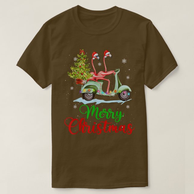 Roligt Flamingo Santa Hat Julafton Light Motocykel T Shirt (Design framsida)