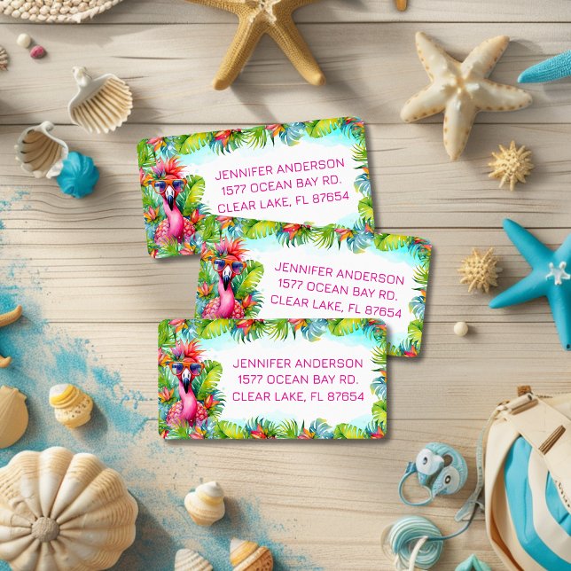 Roligt Flamingo Tropical Studenten Returadress Adressetikett (Skapare uppladdad)