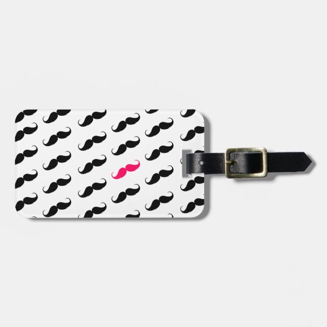 Roligt flickaktigt rosa och svart mustaschmönster bagagebricka (Horisontell Framsida)