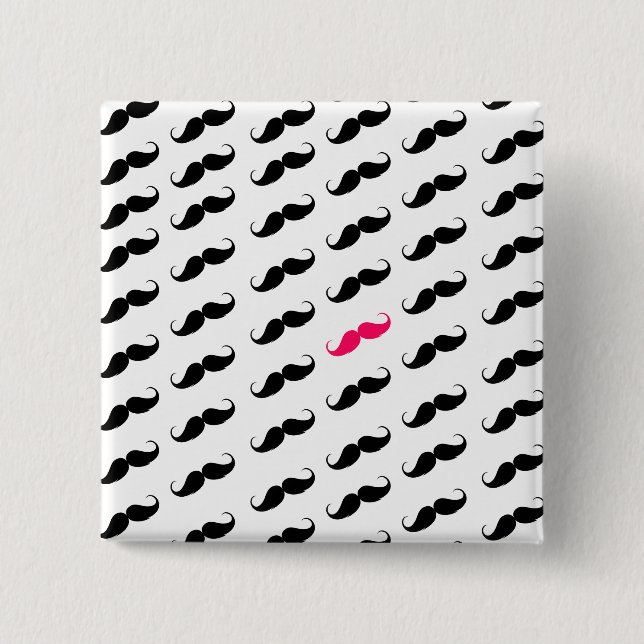 Roligt flickaktigt rosa och svart mustaschmönster knapp (Framsida)