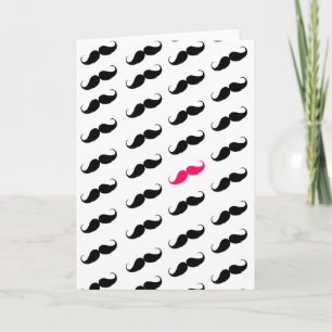 Roligt flickaktigt rosa och svart mustaschmönster kort