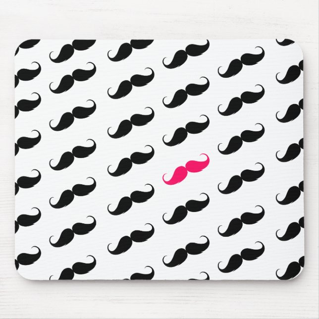Roligt flickaktigt rosa och svart mustaschmönster musmatta (Framsidan)