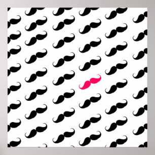Roligt flickaktigt rosa och svart mustaschmönster poster