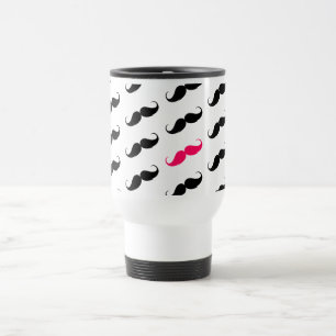 Roligt flickaktigt rosa och svart mustaschmönster resemugg