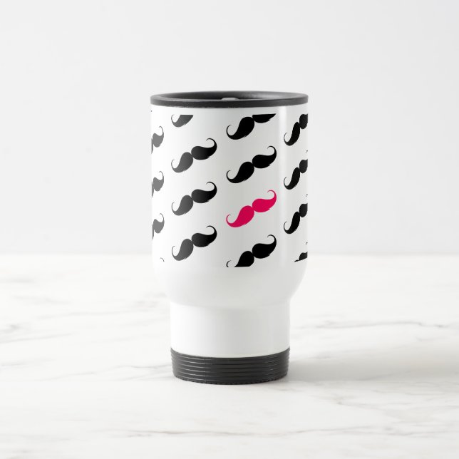 Roligt flickaktigt rosa och svart mustaschmönster resemugg (Center)