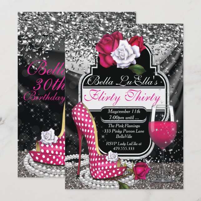 Roligt Flirty Födelsedagsfest inbjudan (Fram/baksida)