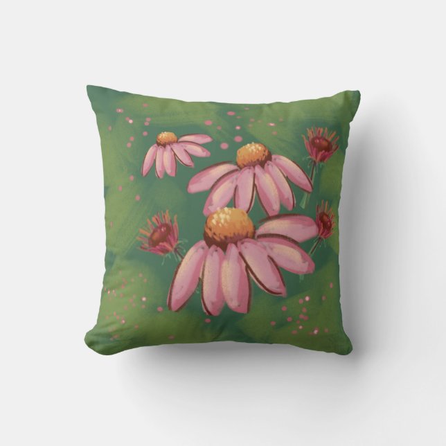Roligt Flower Pillow in Pinks & Grönts - Echinacea Kudde (Framsida)