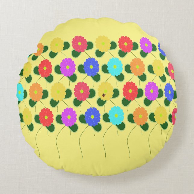Roligt Flowers Rund Kudde (Framsidan)