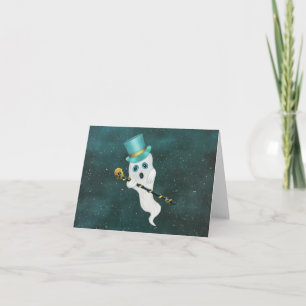 Roligt Flyter Ghost i Himlar Blue Grönt Hat Skull Kort