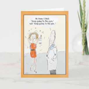 Roligt födelsedagkort: Gin eller idrottshall? Kort