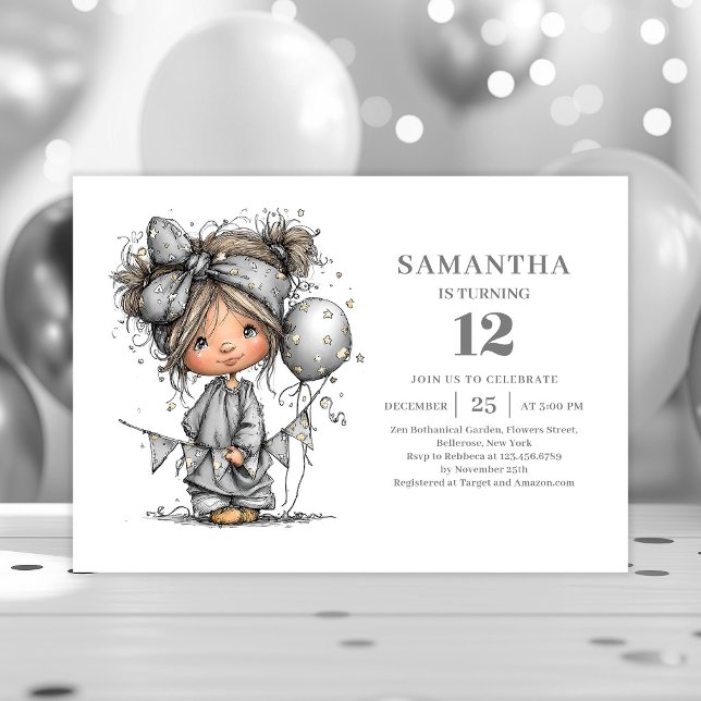 Roligt födelsedagsfirande för tonårsflicka, 10 år, inbjudningar (Funny Teen Girl 10th Birthday Black Gold Party invitation)