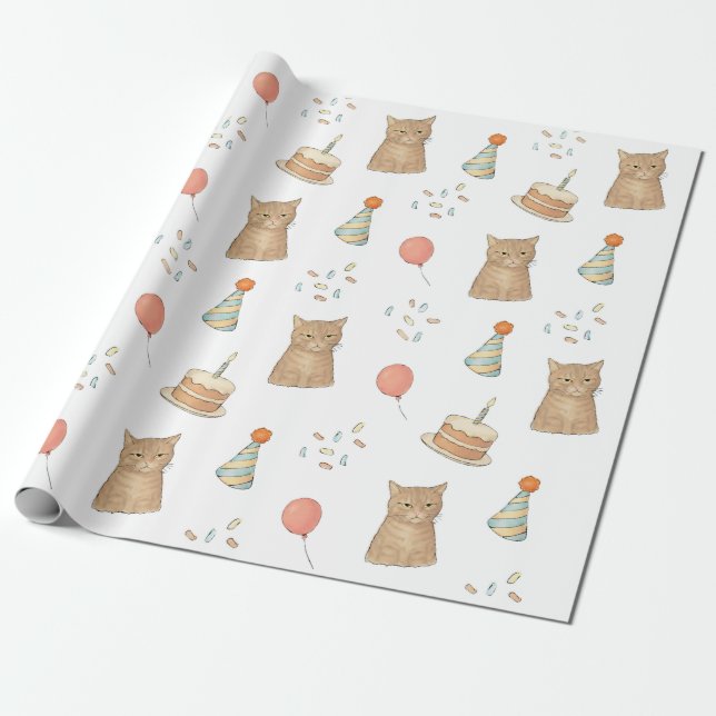 Roligt födelsedagspresentpapper med katt presentpapper (Utrullad)