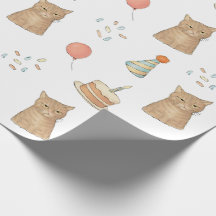 Roligt födelsedagspresentpapper med katt