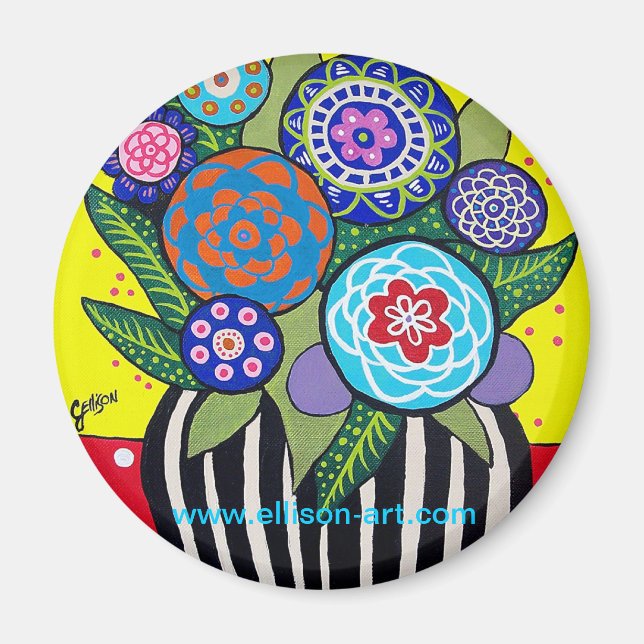 Roligt Folk Art Flower Magnet (Framsidan)
