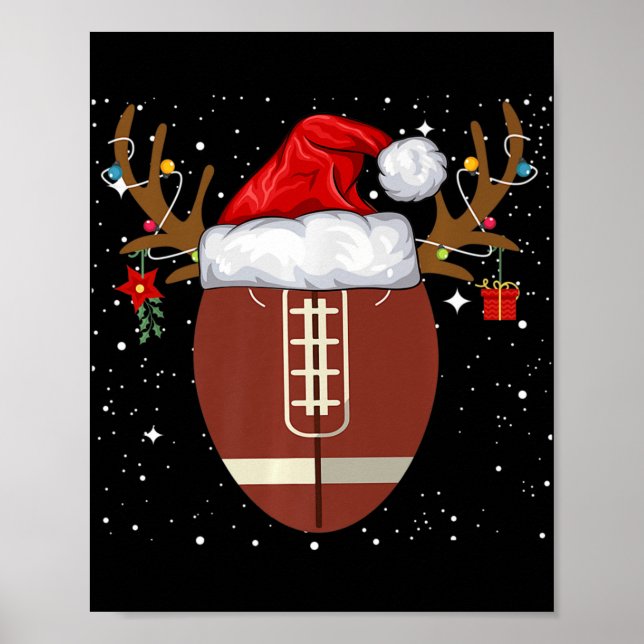 Roligt Football Reindeer Santa Hat-Helgdag Poster (Framsidan)