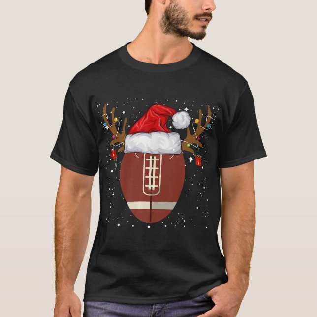 Roligt Football Reindeer Santa Hat-Helgdag  T Shirt (Framsida)