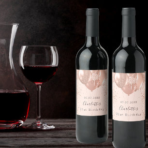 Roligt för  ballonger i guld vid ro vid födelsedag vinflaska etikett