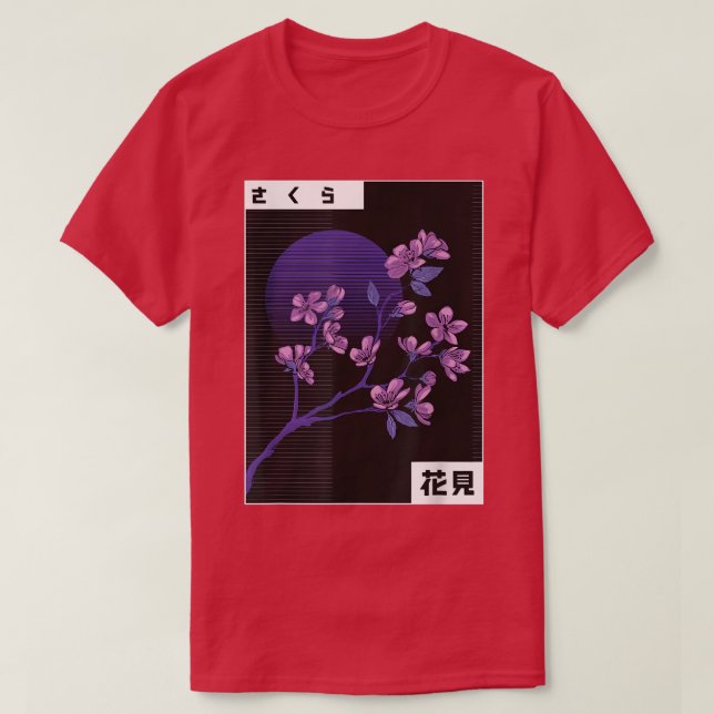 Roligt för Cherry Blommar Vaporwave Coola Retro Te T Shirt (Design framsida)