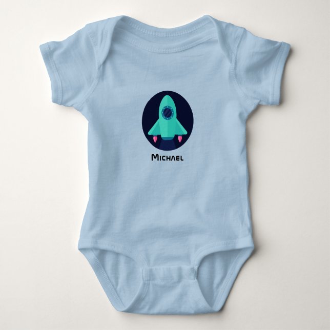Roligt för Cute Rocket Spaceship & Boy Namn Space  T Shirt (Framsida)
