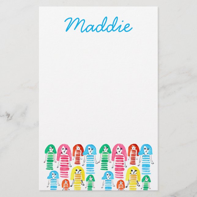 Roligt för funky av cute-vattenfärgsflickor brevpapper (Framsida)