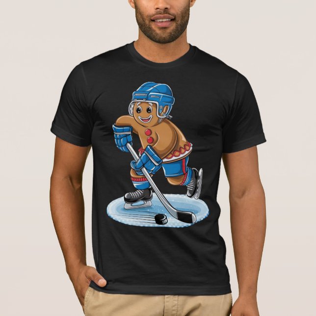 roligt för gingerbröd hockey player christmas t shirt (Framsida)