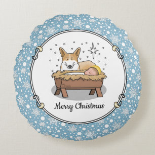 Roligt för jultomhet Pembroke Welsh Corgi (red1) Rund Kudde
